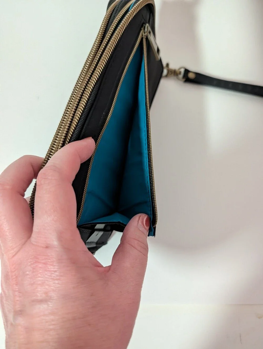 Travelon Black Nylon Wristlet Wallet with Gold Hardware RFID Blocking Technology
